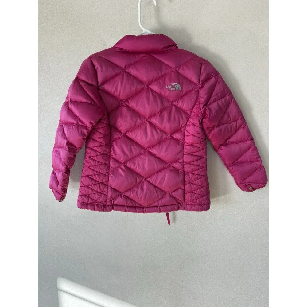 Girls The North Face Pink Down Jacket Puffer Coat Jacket Medium 10/12 FLAW AS IS